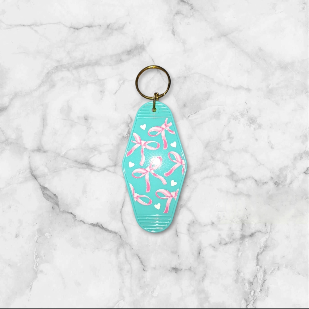 Blue Keychain with Pink Ribbon Design